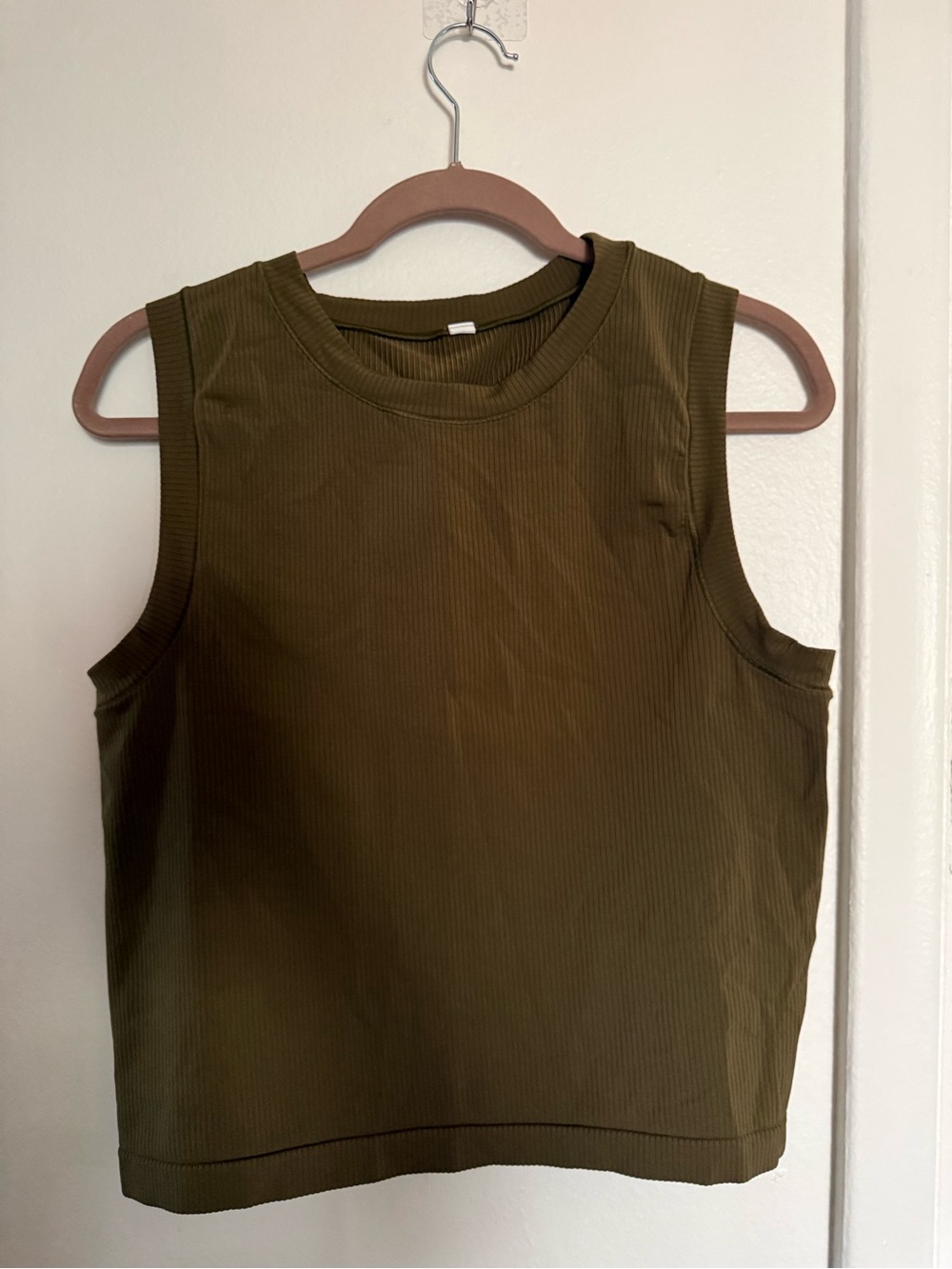 Sleeveless Ribbed Tank Top - Olive Green